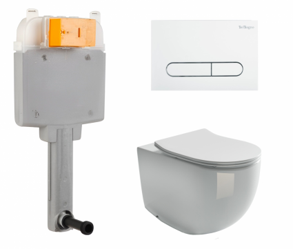 Комплект 3 в 1 смывной бачок скрытого монтажа BelBagno BB025-CS + Унитаз приставной Ceramica Nova Metropol CN4004 с кнопкой белой Prospero
