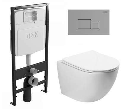 Комплект 3 в 1 инсталляция D&K DI8055119 + Унитаз подвесной SantiLine SL-5005 + Кнопка прямоугольная хром