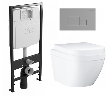 Комплект 3 в 1 инсталляция D&K DI8055119 + Унитаз подвесной Grohe Euro Ceramic 39206000 + Кнопка прямоугольная хром