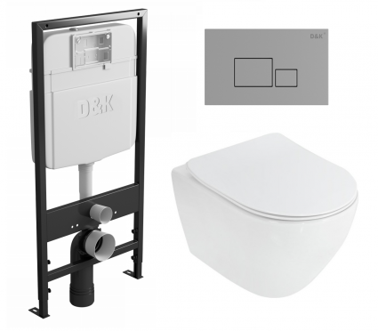 Комплект 3 в 1 инсталляция D&K DI8055119 + Унитаз подвесной Cezares Stylus CZR-513-TH-R + Кнопка прямоугольная хром
