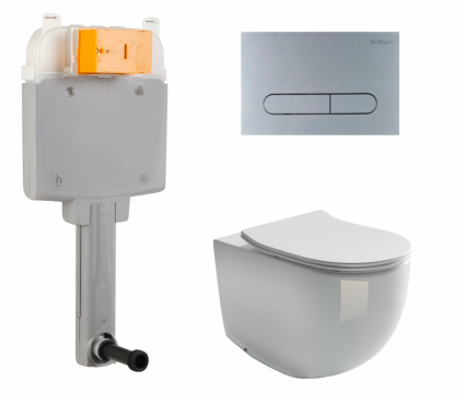 Комплект 3 в 1 смывной бачок скрытого монтажа BelBagno BB025-CS + Унитаз приставной Ceramica Nova Metropol CN4004 с кнопкой хром матовой Prospero