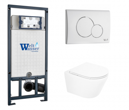 Комплект 3 в 1 инсталляция WeltWasser WW Marberg 507 + Подвесной унитаз BelBagno Tre BB8001CHR/SC с кнопкой белой RD