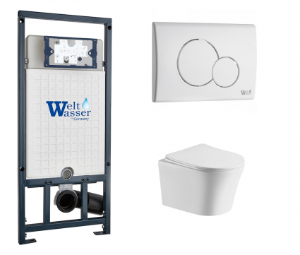 Комплект 3 в 1 инсталляция WeltWasser WW Marberg 507 + Подвесной унитаз CeruttiSpa Adige Aria CT7837 с кнопкой белой RD