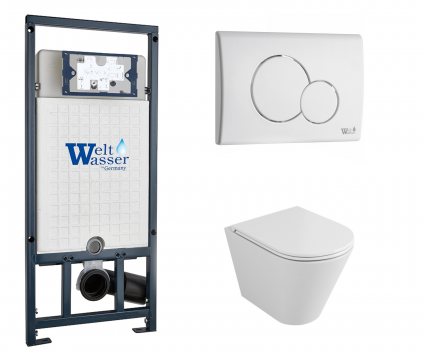 Комплект 3 в 1 инсталляция WeltWasser WW Marberg 507 + Подвесной унитаз Owl 1975 Ruta-H OWLT190304 с кнопкой белой RD
