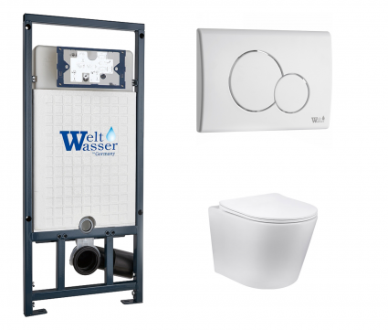 Комплект 3 в 1 инсталляция WeltWasser WW Marberg 507 + Подвесной унитаз Vincea Piatti VT1-11 с кнопкой белой RD