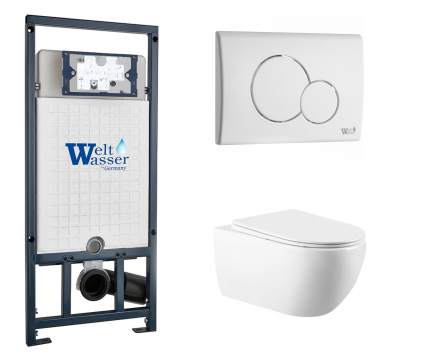Комплект 3 в 1 инсталляция WeltWasser WW Marberg 507 + Подвесной унитаз Vincea Evo VT1-34 с кнопкой белой RD