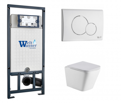 Комплект 3 в 1 инсталляция WeltWasser WW Marberg 507 + Подвесной унитаз WeltWasser Gelbach 043 GL-WT с кнопкой белой RD