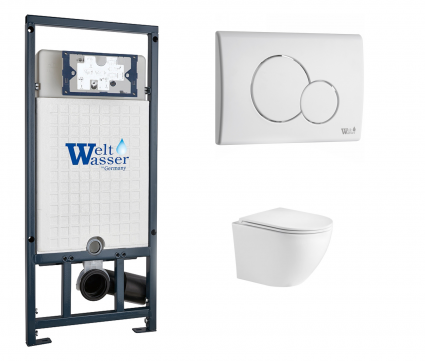 Комплект 3 в 1 инсталляция WeltWasser WW Marberg 507 + Подвесной унитаз WeltWasser Merzbach 043 GL-WT с кнопкой белой RD