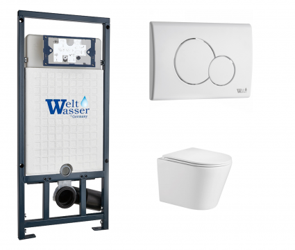Комплект 3 в 1 инсталляция WeltWasser WW Marberg 507 + Подвесной унитаз WeltWasser Salzbach 043 GL-WT с кнопкой белой RD