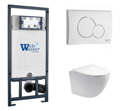 Комплект 3 в 1 инсталляция WeltWasser WW Marberg 507 + Унитаз подвесной Акватек Европа AQ1900-00 с кнопкой белой RD