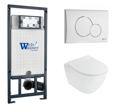 Комплект 3 в 1 инсталляция WeltWasser WW Marberg 507 + Унитаз подвесной Cezares Stylus CZR-513-TH-R с кнопкой белой RD
