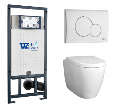 Комплект 3 в 1 инсталляция WeltWasser WW Marberg 507 + Унитаз подвесной BelBagno Marino с кнопкой белой RD