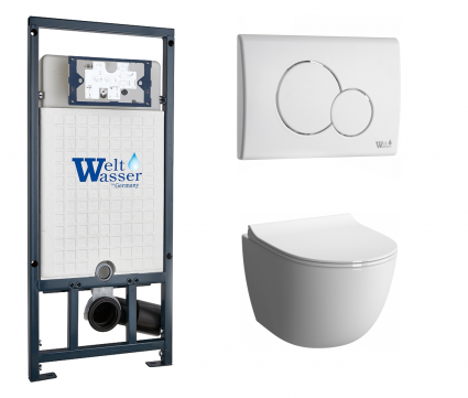 Комплект 3 в 1 инсталляция WeltWasser WW Marberg 507 + Унитаз подвесной VitrA Sento 7748В003-0075 с кнопкой белой RD