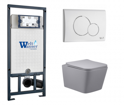 Комплект 3 в 1 инсталляция WeltWasser WW Marberg 507 + Унитаз подвесной Vincea Q-Line VT1-12MG серый с кнопкой белой RD
