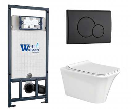Комплект 3 в 1 инсталляция WeltWasser WW Marberg 507 + Подвесной унитаз CeruttiSpa Nivolet Aria 9034 с кнопкой черной RD