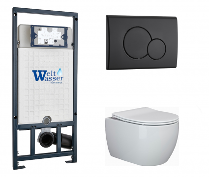 Комплект 3 в 1 инсталляция WeltWasser WW Marberg 507 + Подвесной унитаз Ceramica Nova Play CN3001 с кнопкой черной RD