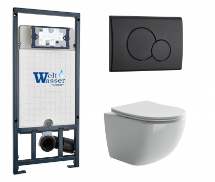 Комплект 3 в 1 инсталляция WeltWasser WW Marberg 507 + Подвесной унитаз Ceramica Nova Forma CN3009 с кнопкой черной RD
