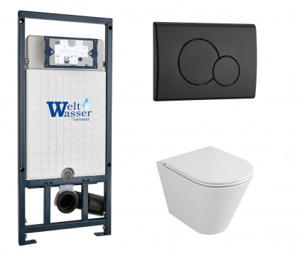Комплект 3 в 1 инсталляция WeltWasser WW Marberg 507 + Подвесной унитаз Owl 1975 Ruta-H OWLT190304 с кнопкой черной RD