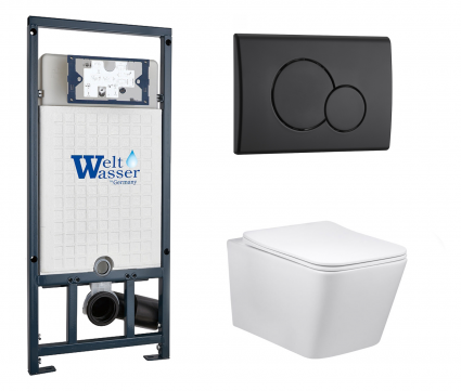 Комплект 3 в 1 инсталляция WeltWasser WW Marberg 507 + Подвесной унитаз Vincea Q-Line VT1-12 с кнопкой черной RD