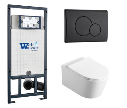 Комплект 3 в 1 инсталляция WeltWasser WW Marberg 507 + Унитаз Vincea Cute VT1-24 подвесной с кнопкой черной RD