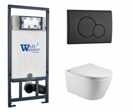 Комплект 3 в 1 инсталляция WeltWasser WW Marberg 507 + Унитаз подвесной Акватек Вега AQ1905-00 с кнопкой черной RD