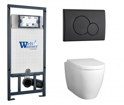 Комплект 3 в 1 инсталляция WeltWasser WW Marberg 507 + Унитаз подвесной BelBagno Marino с кнопкой черной RD
