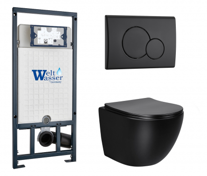 Комплект 3 в 1 инсталляция WeltWasser WW Marberg 507 + Унитаз подвесной Vincea Globo VT1-14MB черный с кнопкой черной RD
