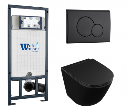 Комплект 3 в 1 инсталляция WeltWasser WW Marberg 507 + Унитаз подвесной Owl 1975 Vind Cirkel-H Matt Black OWLT190305 черный с кнопкой черной RD
