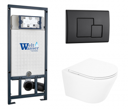 Комплект 3 в 1 инсталляция WeltWasser WW Marberg 507 + Подвесной унитаз BelBagno Tre BB8001CHR/SC с кнопкой черной SE