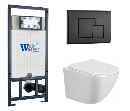 Комплект 3 в 1 инсталляция WeltWasser WW Marberg 507 + Подвесной унитаз Taliente Amato AM2501 с кнопкой черной SE