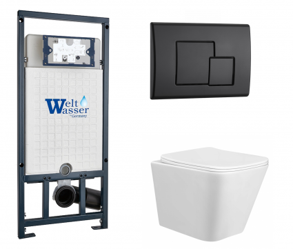 Комплект 3 в 1 инсталляция WeltWasser WW Marberg 507 + Подвесной унитаз Taliente Correto CR25200 с кнопкой черной SE