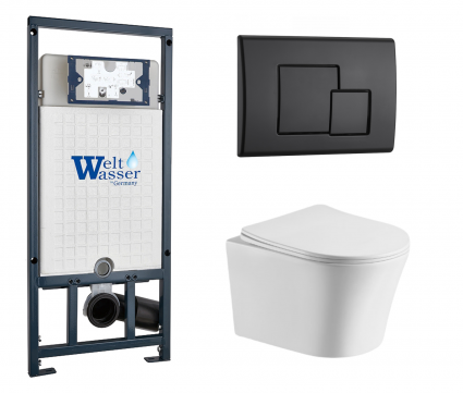 Комплект 3 в 1 инсталляция WeltWasser WW Marberg 507 + Подвесной унитаз CeruttiSpa Adige Aria CT7837 с кнопкой черной SE