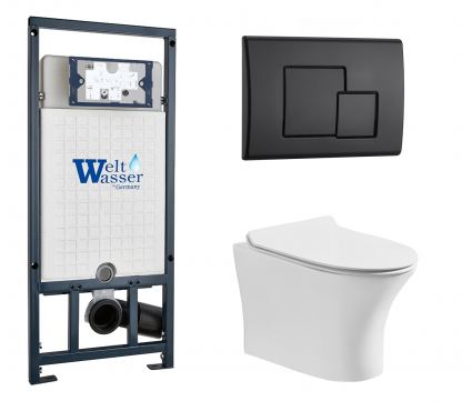 Комплект 3 в 1 инсталляция WeltWasser WW Marberg 507 + Подвесной унитаз CeruttiSpa Bernina aria CT7191 с кнопкой черной SE