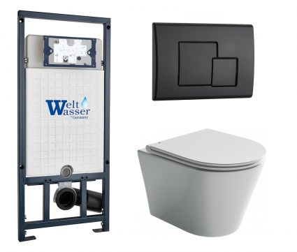 Комплект 3 в 1 инсталляция WeltWasser WW Marberg 507 + Подвесной унитаз Ceramica Nova Forma CN3011 с кнопкой черной SE
