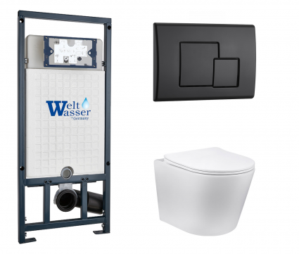 Комплект 3 в 1 инсталляция WeltWasser WW Marberg 507 + Подвесной унитаз Vincea Piatti VT1-11 с кнопкой черной SE
