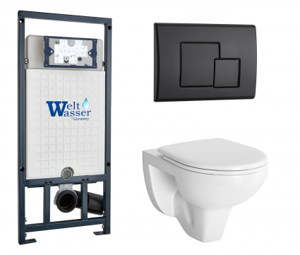 Комплект 3 в 1 инсталляция WeltWasser WW Marberg 507 + Унитаз подвесной Berges Wasserhaus Gamma 081105 с кнопкой черной SE