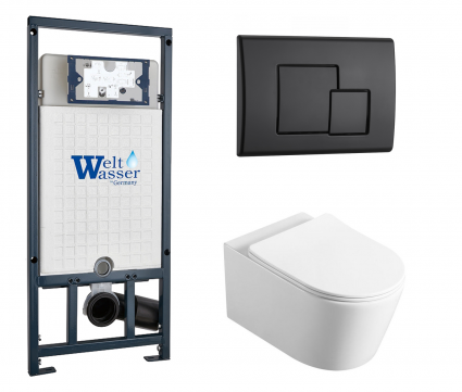 Комплект 3 в 1 инсталляция WeltWasser WW Marberg 507 + Унитаз Vincea Cute VT1-24 подвесной с кнопкой черной SE