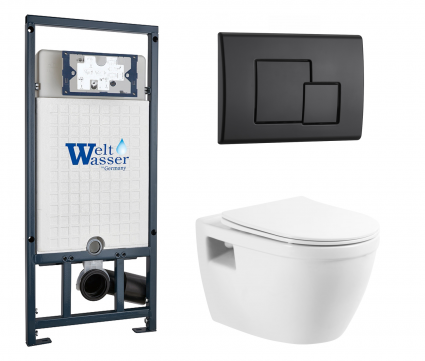 Комплект 3 в 1 инсталляция WeltWasser WW Marberg 507 + Унитаз подвесной BelBagno Loto BB070CHR/SC с кнопкой черной SE
