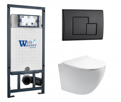 Комплект 3 в 1 инсталляция WeltWasser WW Marberg 507 + Унитаз подвесной Акватек Европа AQ1900-00 с кнопкой черной SE