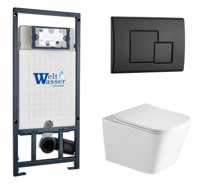 Комплект 3 в 1 инсталляция WeltWasser WW Marberg 507 + Унитаз подвесной SantiLine SL-5007 с кнопкой черной SE