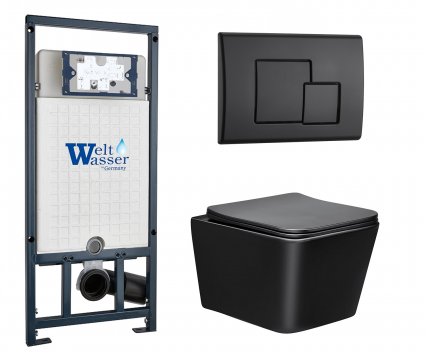 Комплект 3 в 1 инсталляция WeltWasser WW Marberg 507 + Унитаз подвесной Vincea Q-Line VT1-12MB черный с кнопкой черной SE