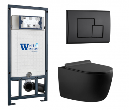 Комплект 3 в 1 инсталляция WeltWasser WW Marberg 507 + Унитаз подвесной Aquanet Cetus 287008 черный с кнопкой черной SE
