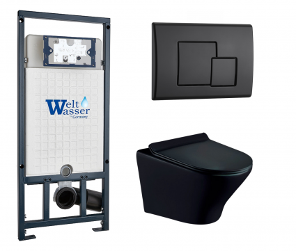 Комплект 3 в 1 инсталляция WeltWasser WW Marberg 507 + Унитаз подвесной Esbano Aster ESUPASTEBM с кнопкой черной SE