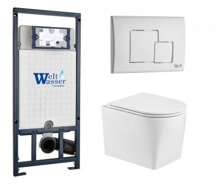 Комплект 3 в 1 инсталляция WeltWasser WW Marberg 507 + Подвесной унитаз WeltWasser Nesenbach 004 GL-WT с кнопкой белой SE