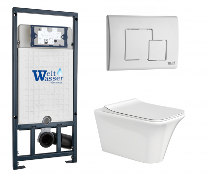 Комплект 3 в 1 инсталляция WeltWasser WW Marberg 507 + Подвесной унитаз CeruttiSpa Nivolet Aria 9034 с кнопкой белой SE