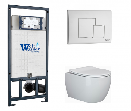 Комплект 3 в 1 инсталляция WeltWasser WW Marberg 507 + Подвесной унитаз Ceramica Nova Play CN3001 с кнопкой белой SE