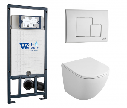 Комплект 3 в 1 инсталляция WeltWasser WW Marberg 507 + Подвесной унитаз Owl 1975 Cirkel-H OWLT190302 с кнопкой белой SE