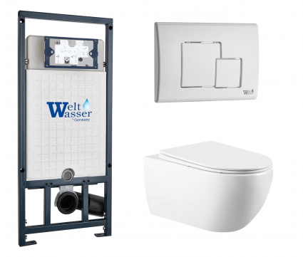 Комплект 3 в 1 инсталляция WeltWasser WW Marberg 507 + Подвесной унитаз Vincea Evo VT1-34 с кнопкой белой SE