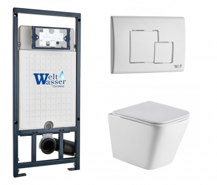 Комплект 3 в 1 инсталляция WeltWasser WW Marberg 507 + Подвесной унитаз WeltWasser Gelbach 043 GL-WT с кнопкой белой SE