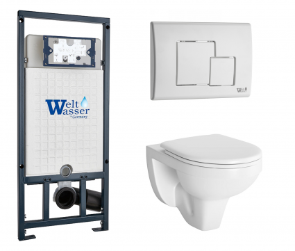 Комплект 3 в 1 инсталляция WeltWasser WW Marberg 507 + Унитаз подвесной Berges Wasserhaus Gamma 081105 с кнопкой белой SE